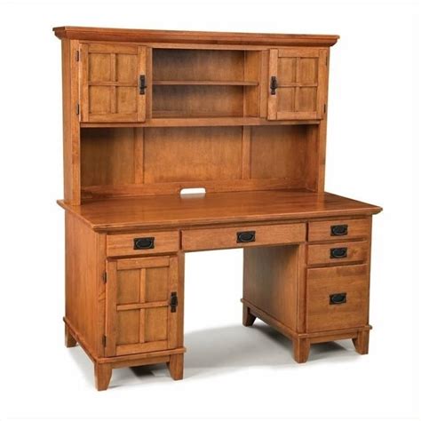 Bowery Hill Pedestal Desk and Hutch Cottage in Oak | Cymax Business