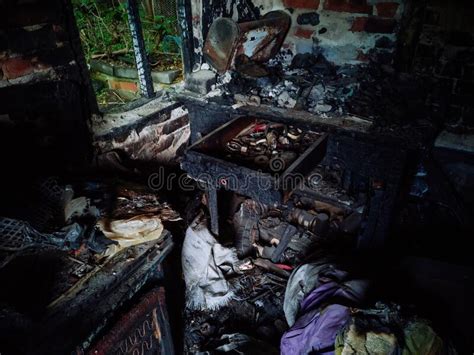 Burnt Old House Interior. Consequences of Fire Stock Image - Image of broken, dark: 220806097