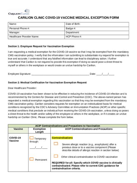 CARILION CLINIC COVID-19 VACCINE MEDICAL EXCEPTION Doc Template | pdfFiller