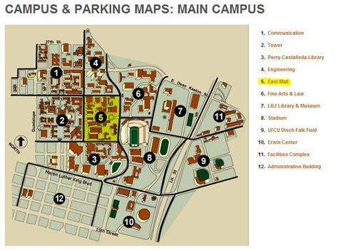 "Campus & Parking Maps: Main Campus" University of Texas. 2013. | Austin map, Campus map, Texas map