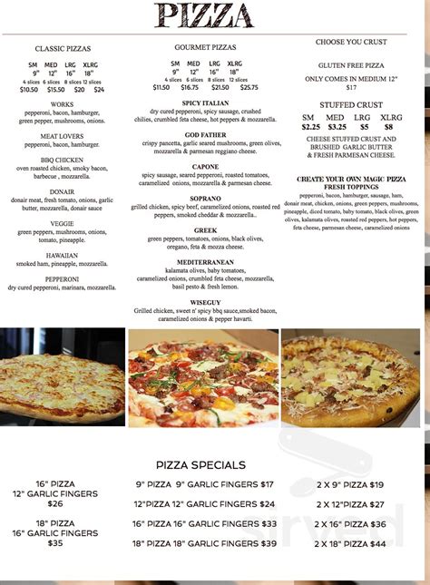 Magic Pizza menu in Windsor, Nova Scotia, Canada