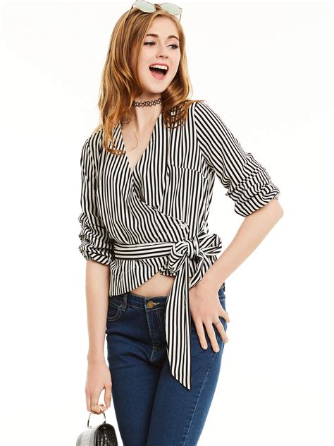 Long Sleeve striped Blouse with Bow 2018 Summer Women Sexy V Neck Woman Shirt Elegant Tops ...