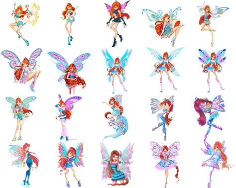 Winx Club Bloom all transformations | Эскизы персонажей, Клуб винкс, Фея