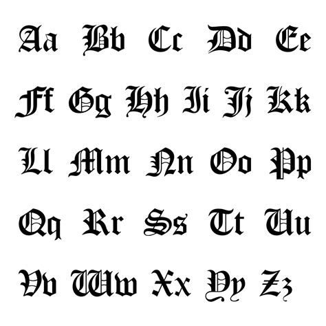 an old english alphabet with black ink