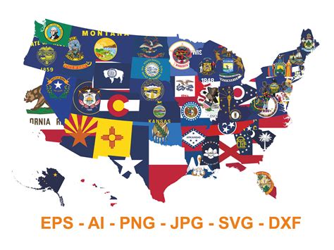 USA Map Svg US Flags US Map Flags 50 States Vector United - Etsy