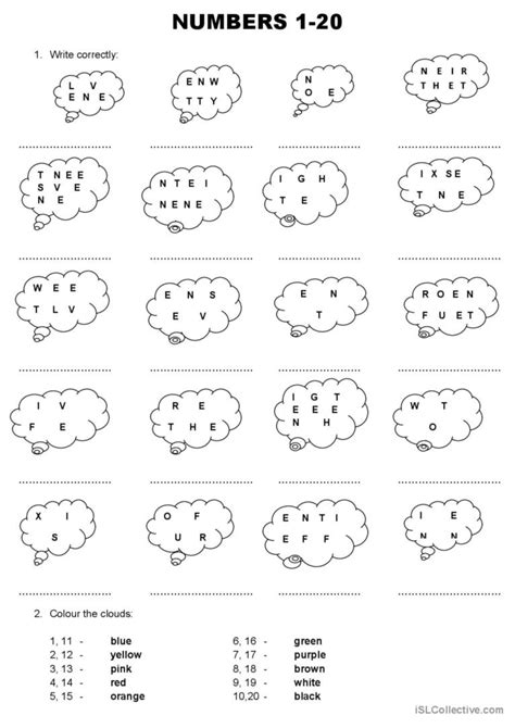 Numbers 1-20: English ESL worksheets pdf & doc