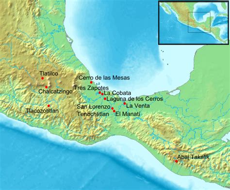 Olmec Sites - Map Locator