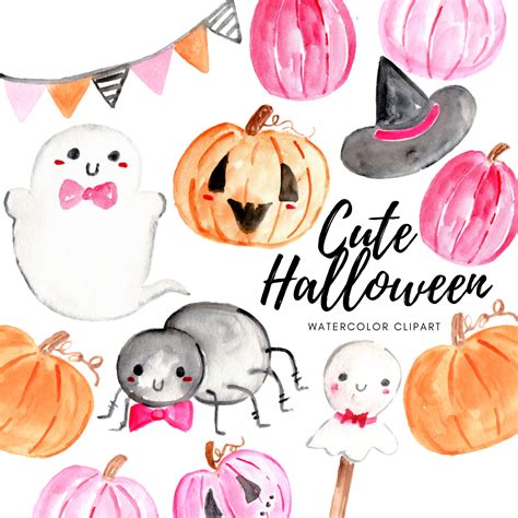 Cute Pastel Halloween Clipart Watercolor Clipart Halloween | Etsy