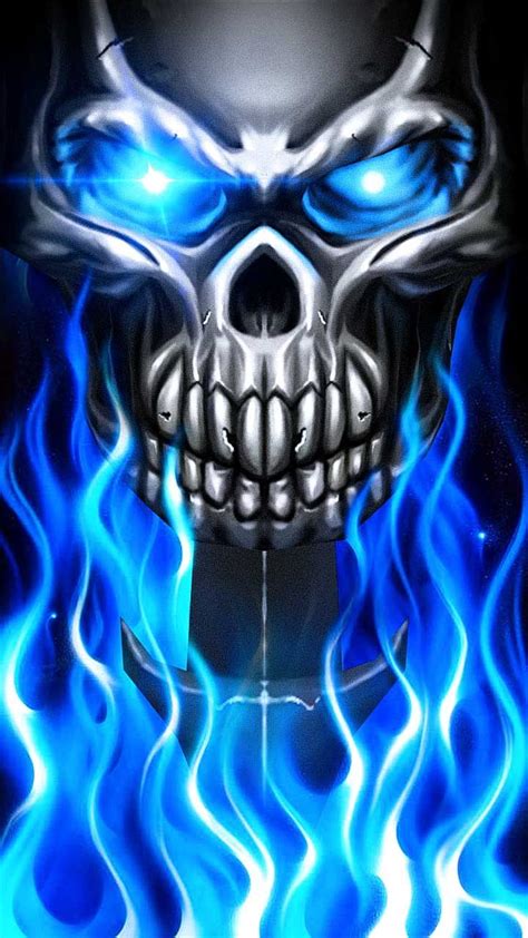 1290x2796px, 2K Free download | Flame Skull fire. Blue metal skull ., fire motorcycle HD phone ...