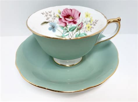 Seafoam Green Aynsley Tea Cup and Saucer, Sage Aynsley, Antique Teacups, Bone China Tea Cups ...