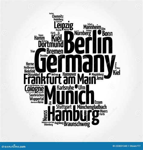 List of Cities in Germany, Map Silhouette Word Cloud, Travel Concept ...