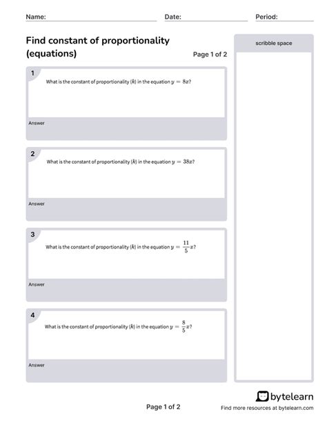 Find Constant Of Proportionality (Equations) Worksheets [PDF] (7.RP.A.2 ...