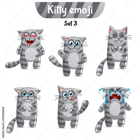 Vector set of tabby cat characters. Set 3 Stock Vector | Adobe Stock