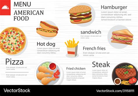 American food menu restaurant on a white wooden Vector Image