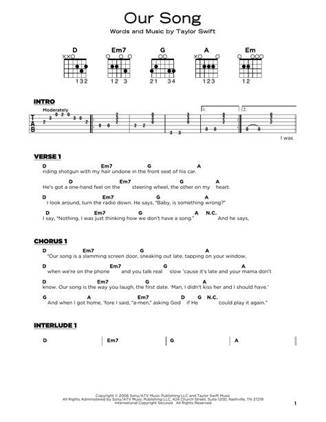 Our Song por Taylor Swift Partituras para Guitarra Muy Fácil en Sheet Music Direct