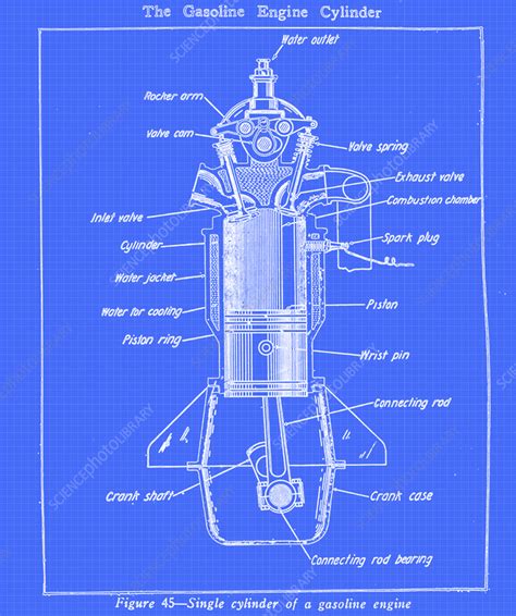 Single cylinder of a gasoline engine, illustration - Stock Image - F038/6582 - Science Photo Library