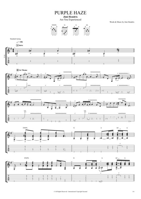 Purple Haze by Jimi Hendrix - Full Score Guitar Pro Tab | mySongBook.com