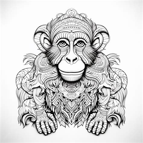 Premium AI Image | a black and white drawing of a monkey with a head of feathers generative ai