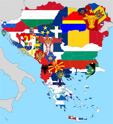 Map of the Balkan Peninsula with regional flags [5038x5543] : MapPorn