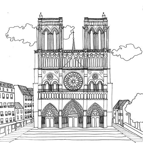 Notre Dame Cathedral Paris - Coloring Pages
