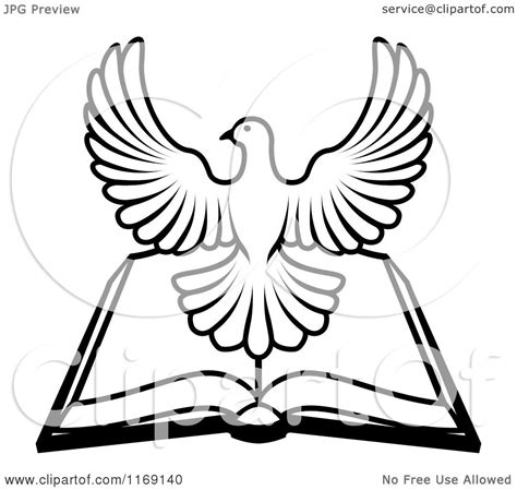 Clipart of a Black and White Holy Spirit Dove over an Open Bible - Royalty Free Vector ...