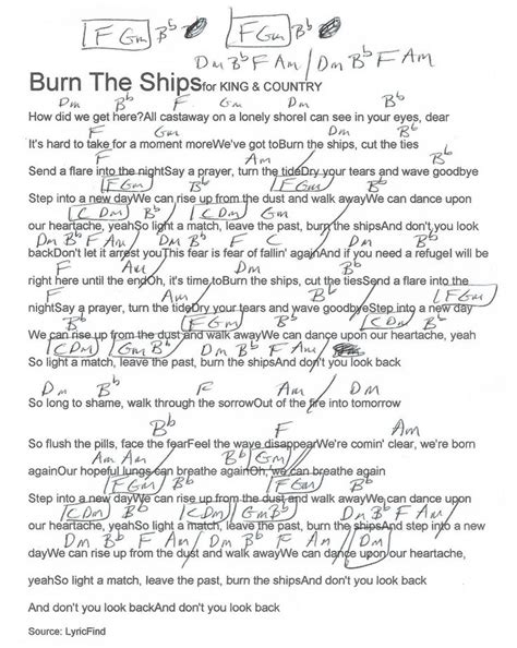 Burn the Ships (For King and Country) Guitar Chord Chart | King and country, For king and ...