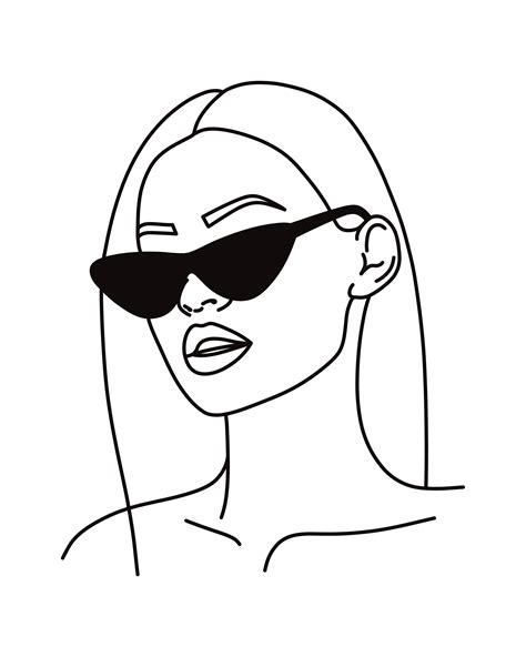 a line drawing of a woman wearing sunglasses