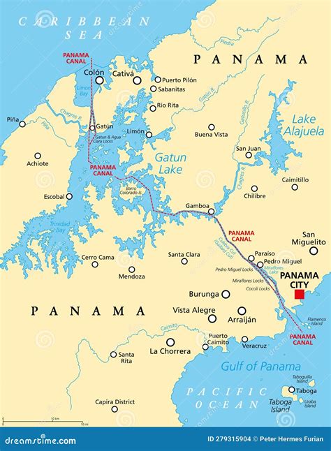 Panama Canal, Artificial Waterway In Panama, Political Map Vector ...