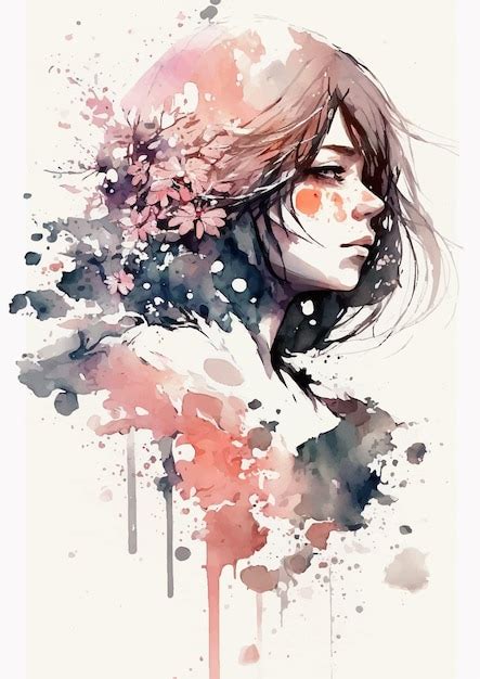 Premium Vector | Watercolor painting of a girl with flowers on her head