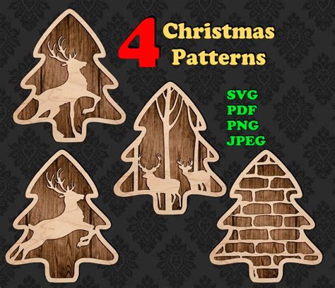 4 Christmas Patterns ,santa Claus, Scroll Saw Christmar Tree , Png, Pdf, Jpeg, Svg, Decorations ...