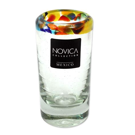 Handcrafted Blown Glass Tequila Shot Glasses (Set of 6) - Confetti Path | NOVICA