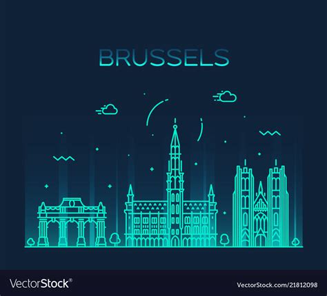 Brussels skyline belgium linear style city Vector Image