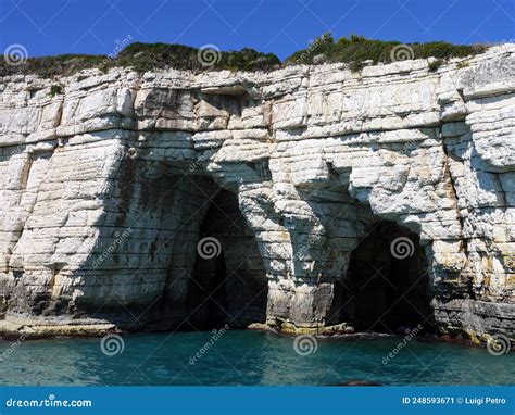 Sea Caves Along the Gargano Peninsula, Apulia, Italy. Stock Image ...