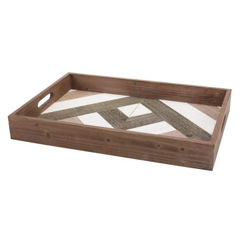 Stonebriar Rectangle Geometric Wooden Serving Tray with Handles - Walmart.com - Walmart.com