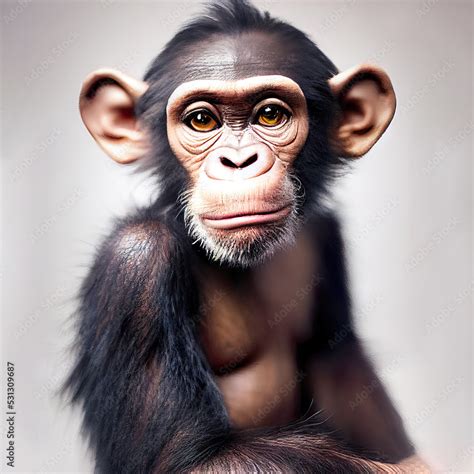 Studio portrait of cute smiling baby chimpanzee Stock Illustration ...