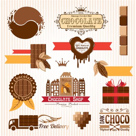 Creative chocolate logo with labels vector 04 free download