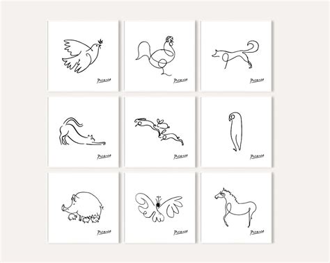 Picasso Animals Line Drawing Prints / Set of 9 Picasso Prints - Etsy