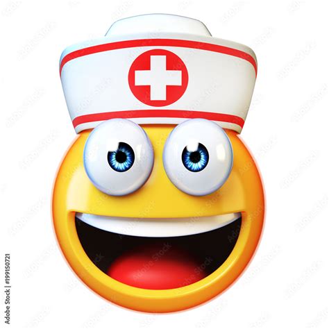 Nurse emoji isolated on white background, first aid, medic emoticon, hospital symbol 3d ...