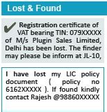 lost and found notice examples | Newspaper Advertising Encyclopedia