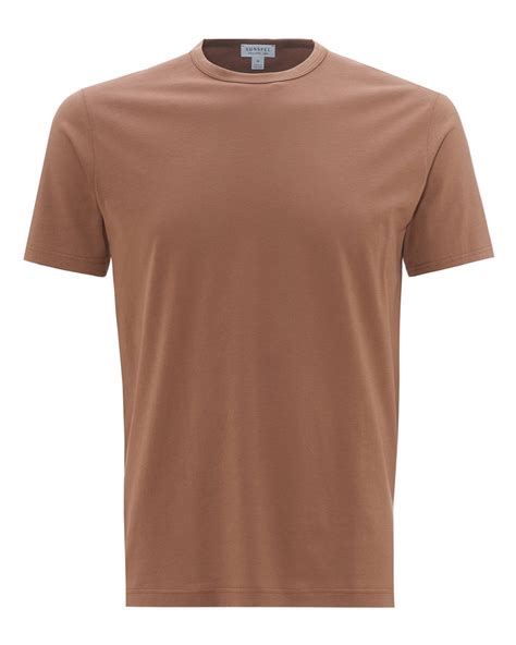 Sunspel Mens Regular Fit Basic T Shirt, Tobacco Brown Cotton Tee