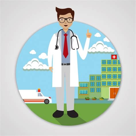 Doctor icon hospital background colored cartoon design Free vector in ...