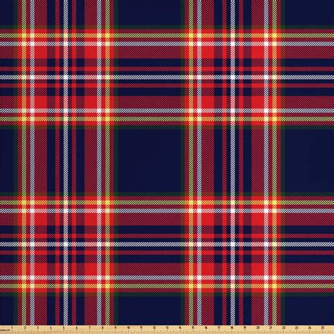 Plaid Fabric by The Yard, Traditional Pattern from Scotland Vivid and Geometric Cultural Design ...