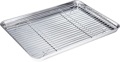 Amazon.com: WEZVIX Stainless Steel Baking Sheet with Rack Set Tray Cookie Sheet & Oven Pan 16 x ...