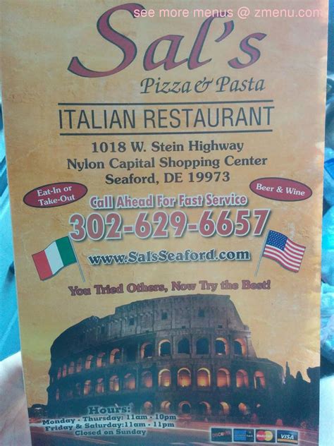 Online Menu of Sal's Italian Restaurant Restaurant, Seaford, Delaware, 19973 - Zmenu