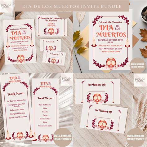 Editable Dia De Los Muertos Invitation Bundle, Sugar Skull, Day of the Dead Instant Download ...