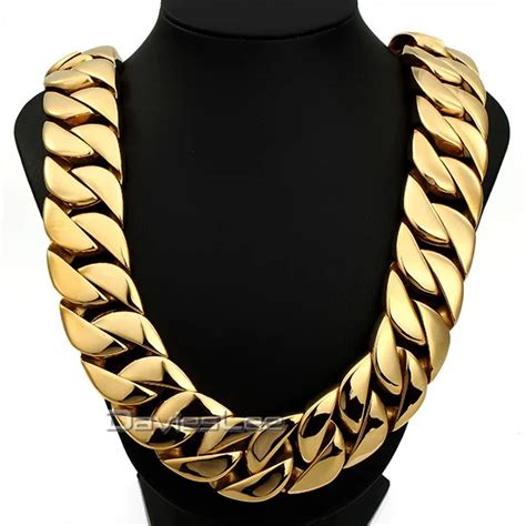 30MM Super Heavy Thick Mens Chain Round Curb Gold Tone 316L Stainless Steel Necklace 18 36inch ...