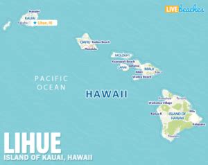 Map of Lihue, Hawaii - Live Beaches