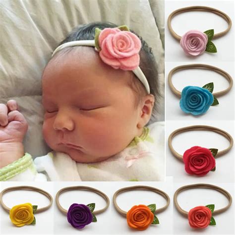 60pcs/lot 16 Colors Newborn Girls Felt Flower Headband With Nylon Headband Kids Flower Headbands ...