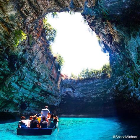 Taking a row boat through Melissani Cave in Kefalonia, Greece Airbnb, Crazy Girl Quote, City ...