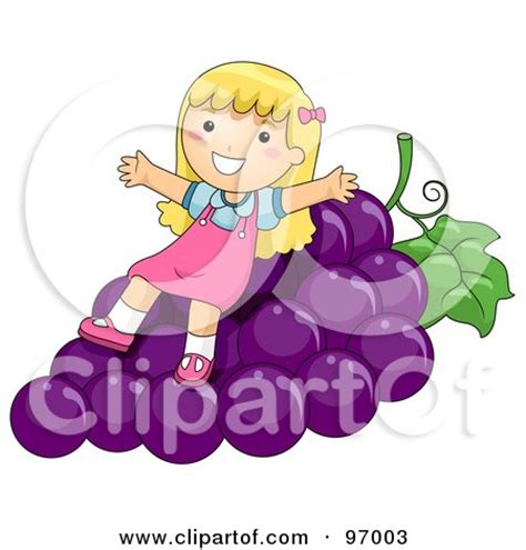 Royalty-Free (RF) Clipart Illustration of a Happy Blond Girl Sitting On Giant Purple Grapes by ...